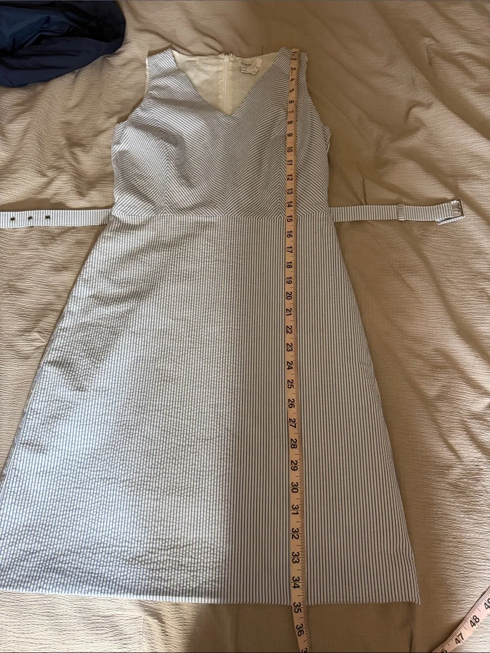 J. Crew Sleeveless V-Neck Belted Midi Dress - Peri* aaa Seersucker